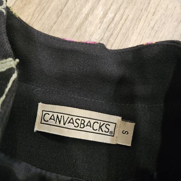 Vtg Embroidered Floral Vest Womens S Black Wool Silk Multi Cottagecore Button Up - Picture 7 of 9